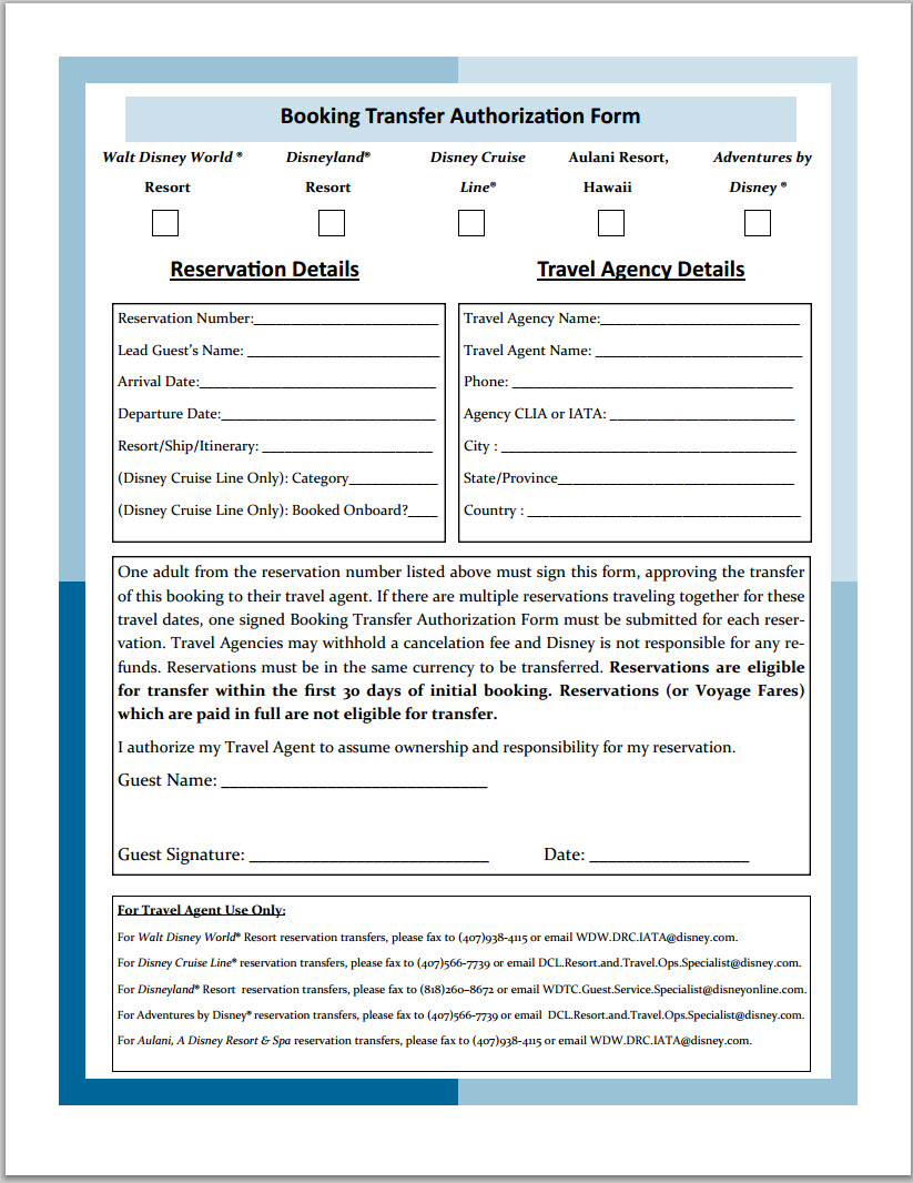 Booking Transfer Authorization Form